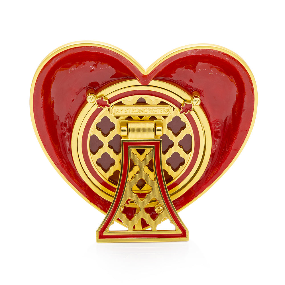 Chantal Heart Frame - Ruby. A heart-shaped red enameled frame bordered with red crystals. View of back.