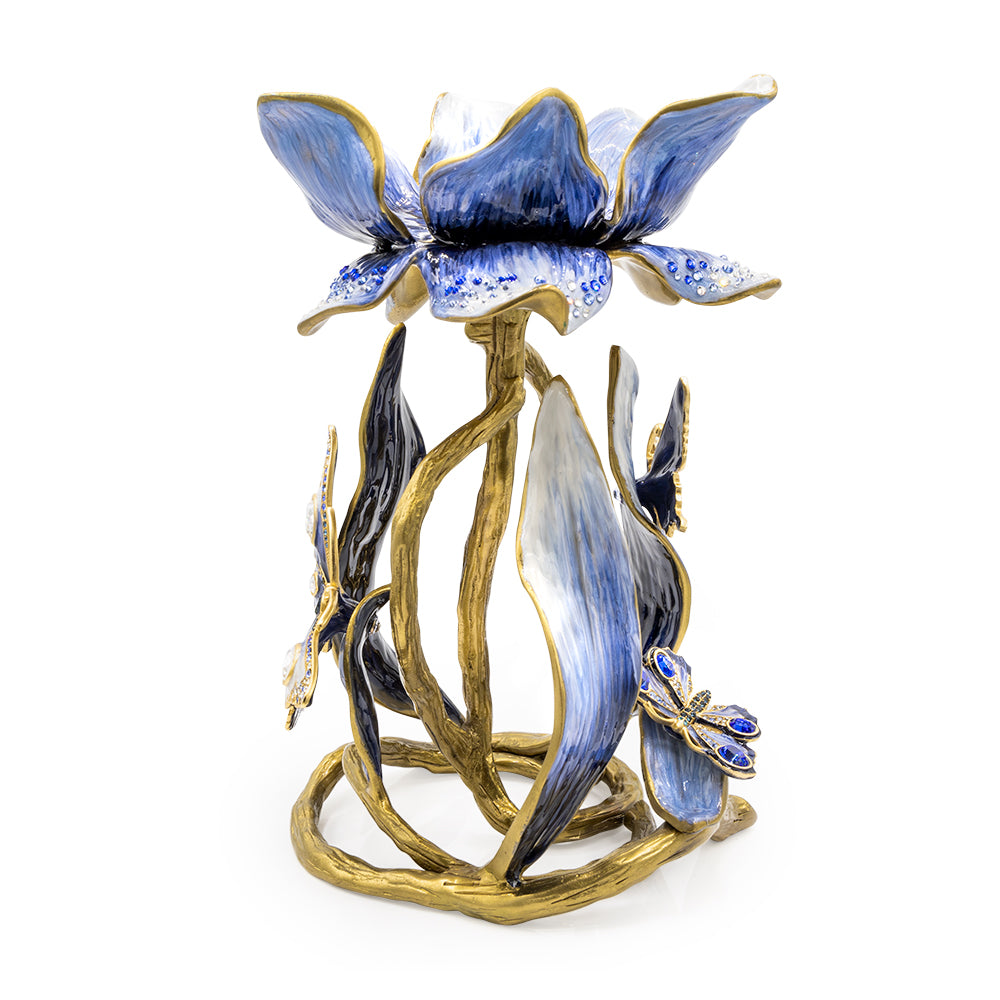 Meredith Floral 9" Pillar Candle Holder Delft Garden