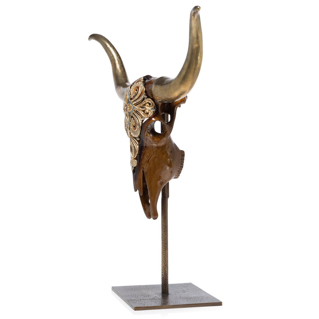 Jay Strongwater Keeffe Cow Skull Objet with Stand.