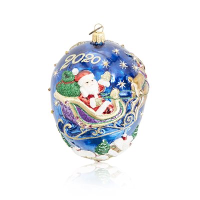 2020 Jay Strongwater Santa With Reindeer Glass Ornament.