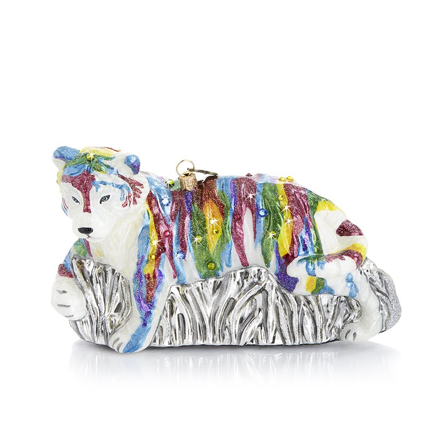 Rainbow Tiger Glass Ornament