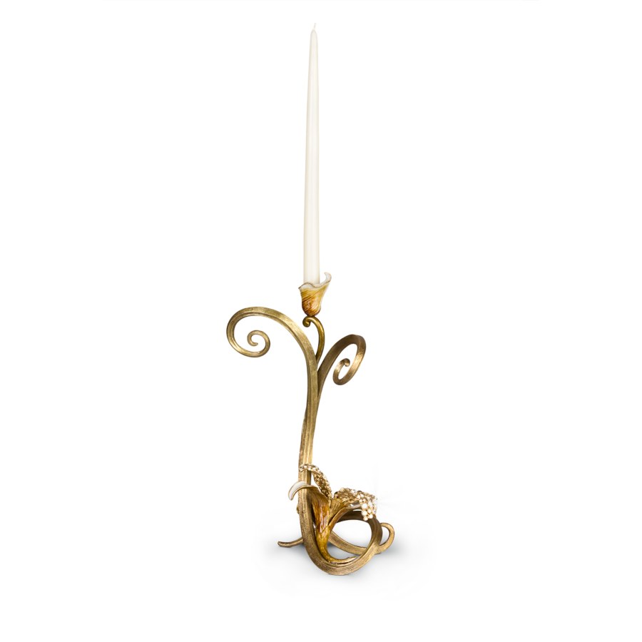 Jay Strongwater Mirabelle Orchid Single Candlestick Golden.