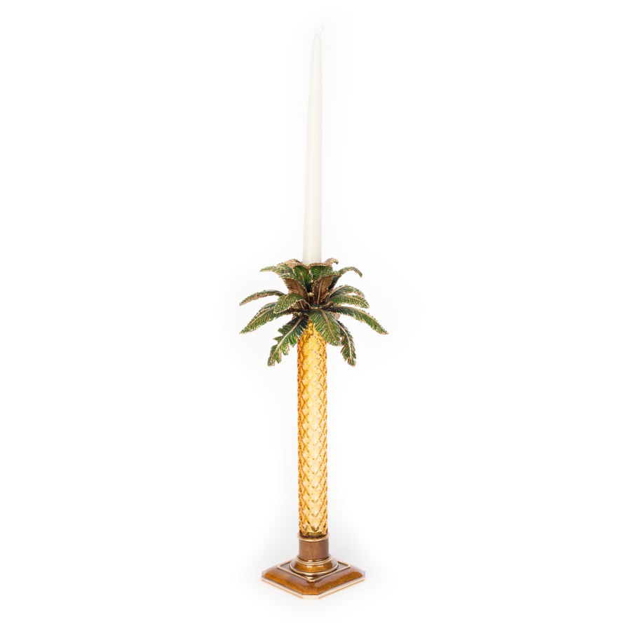 Jay Strongwater Kiana Palm Leaf Jeweled Glass Candlestick.