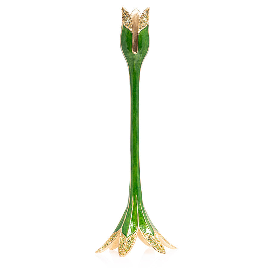 Jay Strongwater Ambrosius Tulip Tall Green Candle Stick Holder.
