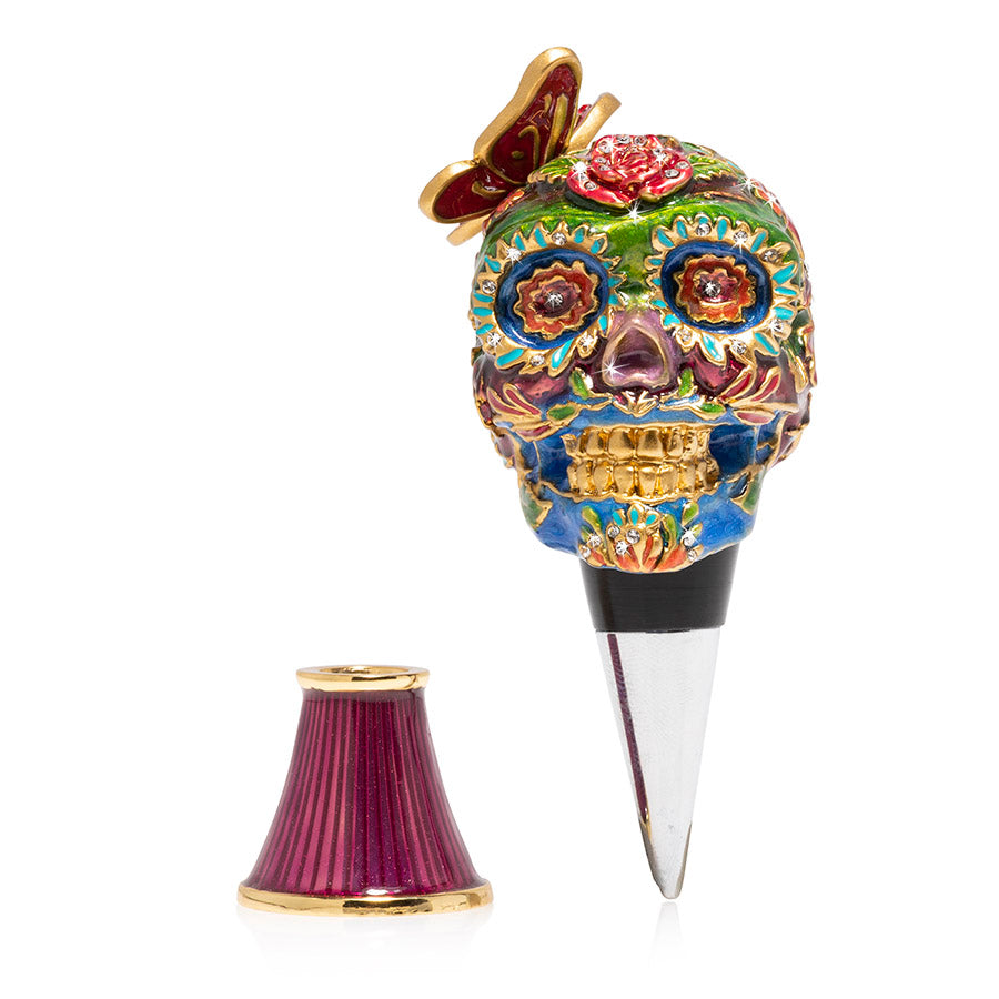 Jay Strongwater Calavera Skull Wine Stopper And Stand.