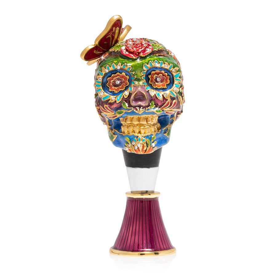 Jay Strongwater Calavera Skull Wine Stopper And Stand