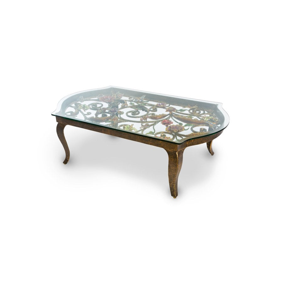 Jay Strongwater Everett Floral & Scroll Coffee Table.