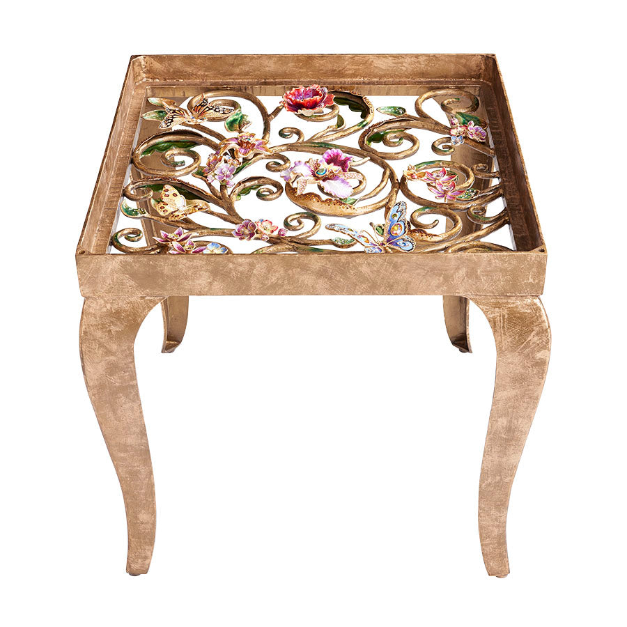Jay Strongwater Josephine Floral Side Table.