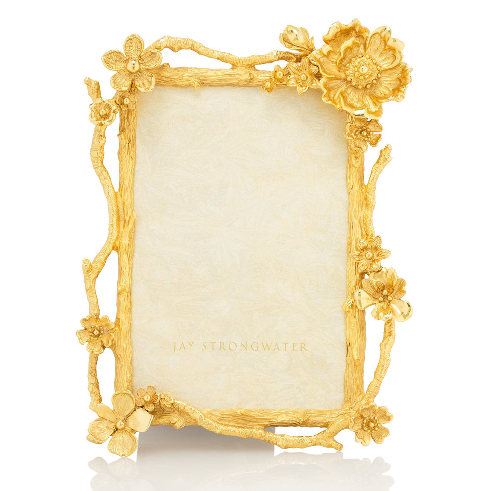 Jay Strongwater Breanna Floral Branch 4" x 6" Frame - Gold.