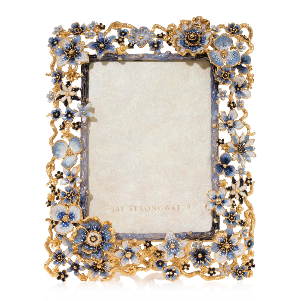 Jay Strongwater Ophelia Cluster Floral 5" x 7" Frame - Delft Garden.