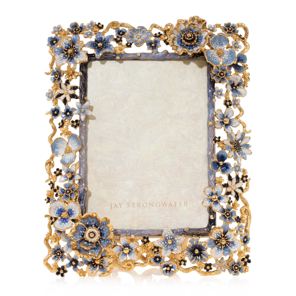 Jay Strongwater Ophelia Cluster Floral 5" x 7" Frame - Delft Garden.