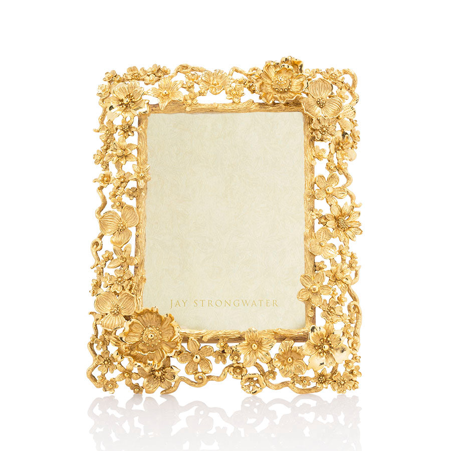 Jay Strongwater Ophelia Cluster Floral 5"x7" Frame - Gold.