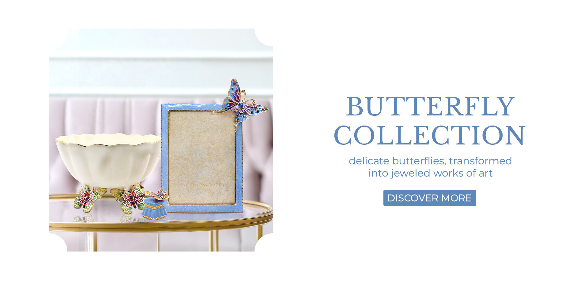 Butterfly Collection Banner featuring frame with butterfly, butterfly keepsake boxes, and a butterfly vase