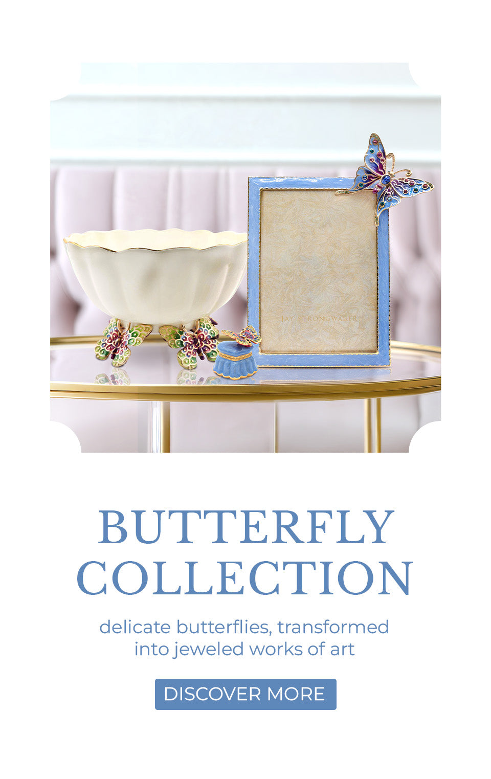 Butterfly Collection Banner featuring frame with butterfly, butterfly keepsake boxes, and a butterfly vase