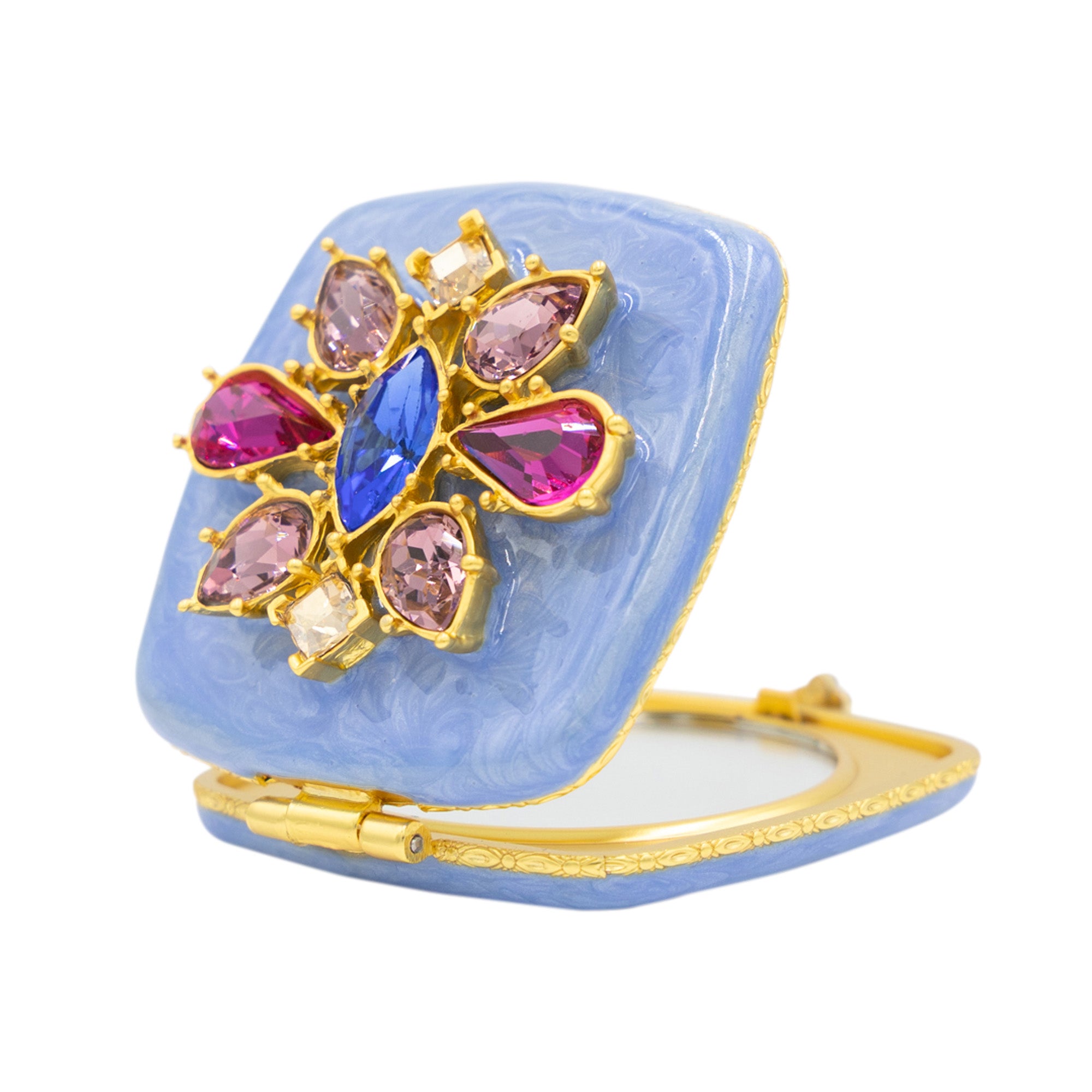 Luella 2” Square Jeweled Compact – Flora & Fauna
