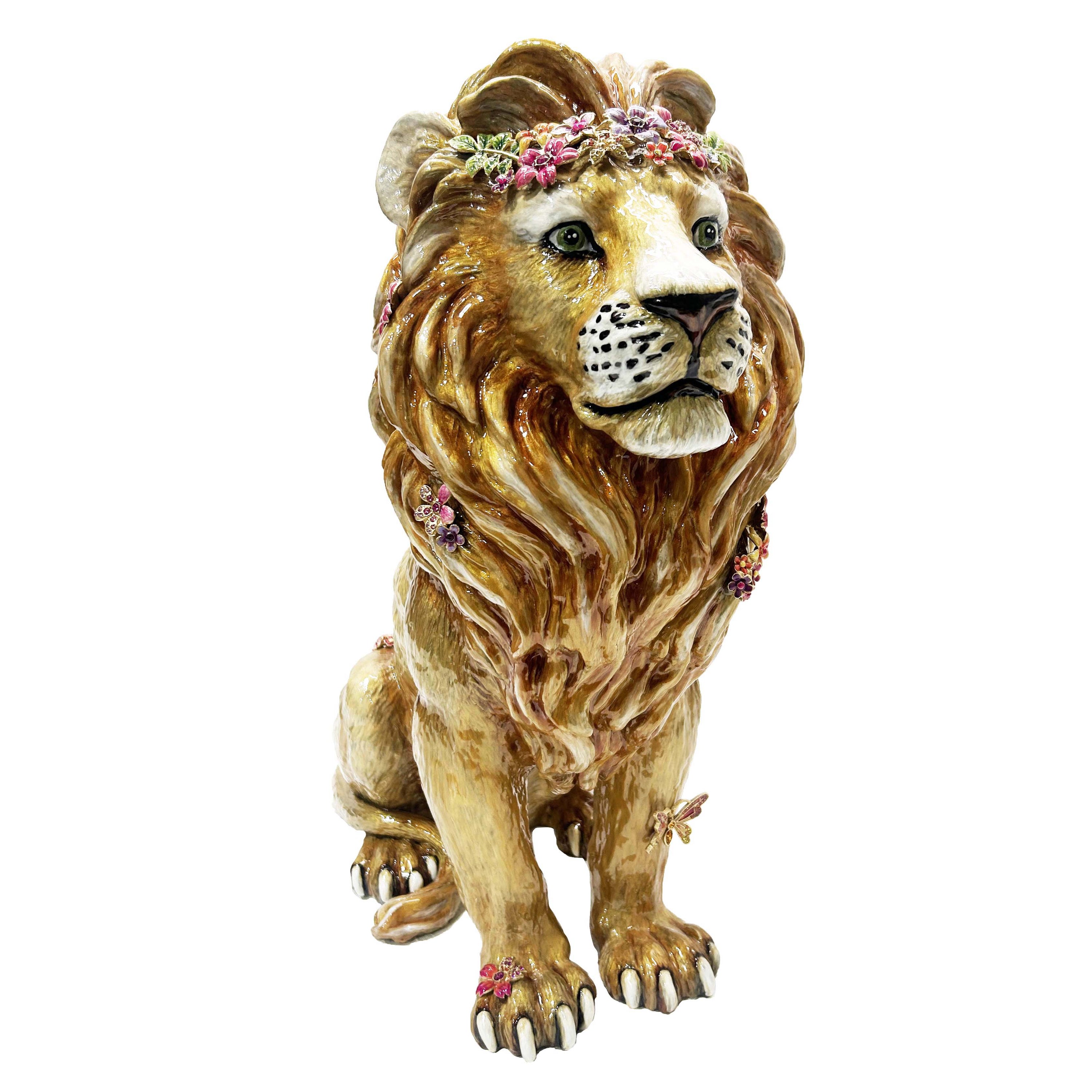 Zar Majestic Lion With Flowers Figurine
