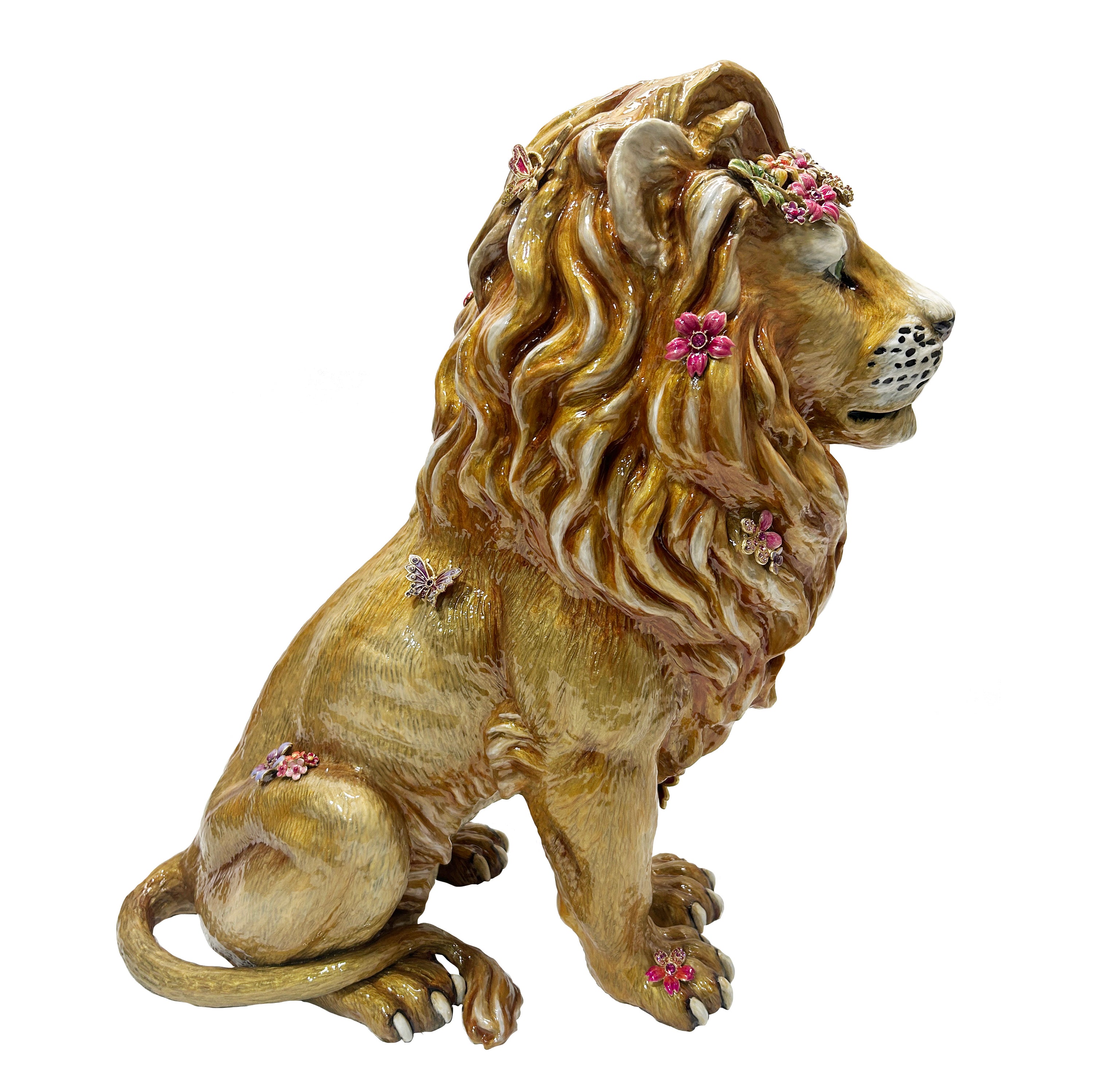 Zar Majestic Lion With Flowers Figurine