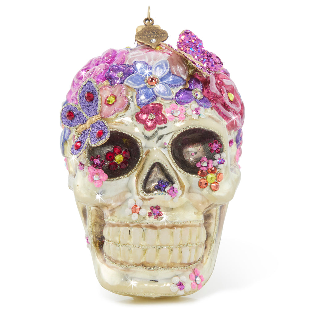 Floral Skull Glass Ornament