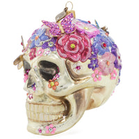 Purple Floral Skull Ornament 