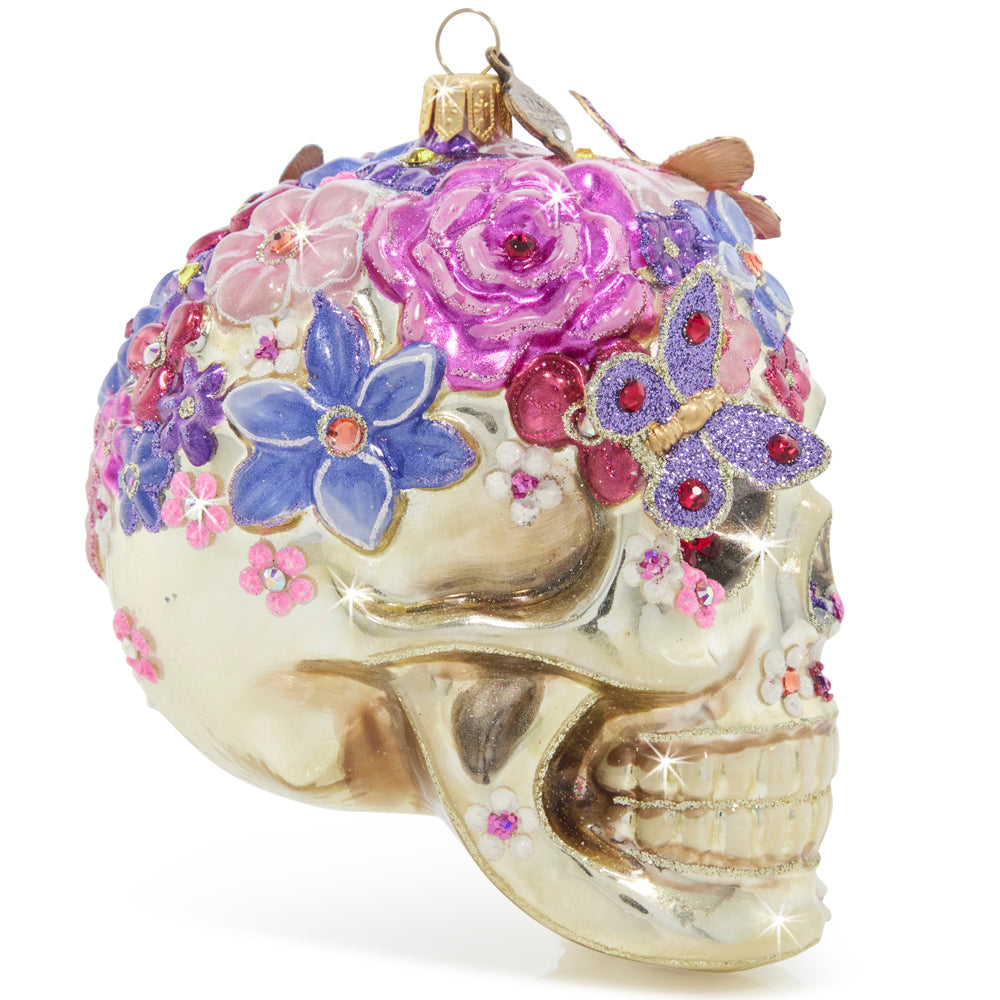 Purple Floral Skull Ornament 