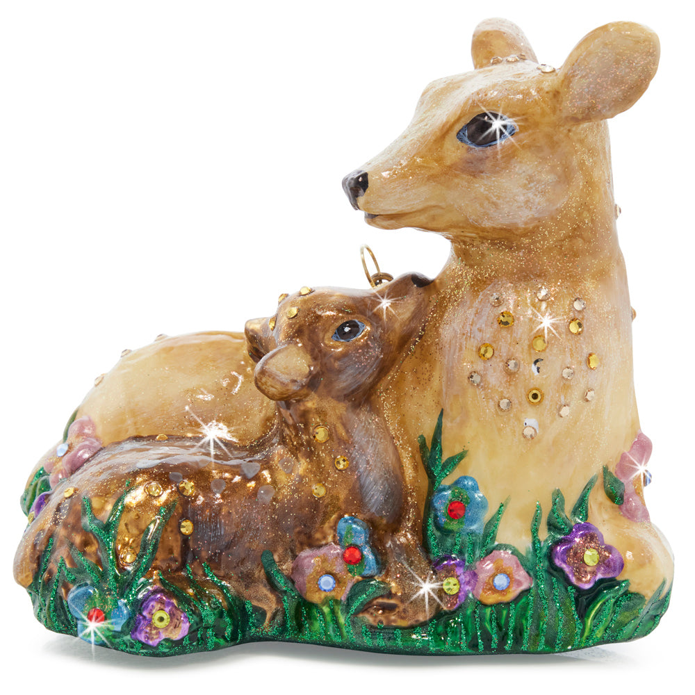 Deer and Fawn Glass Ornament