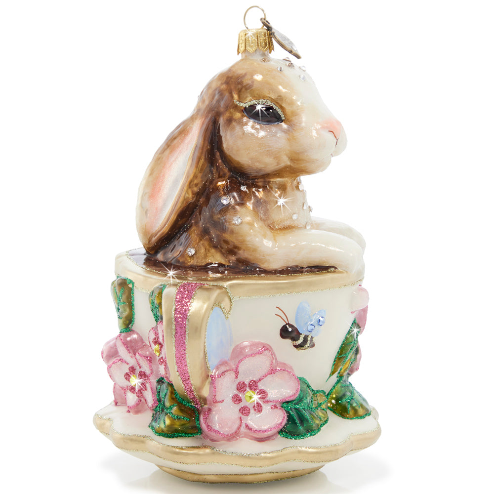 Bunny Teacup Glass Ornament