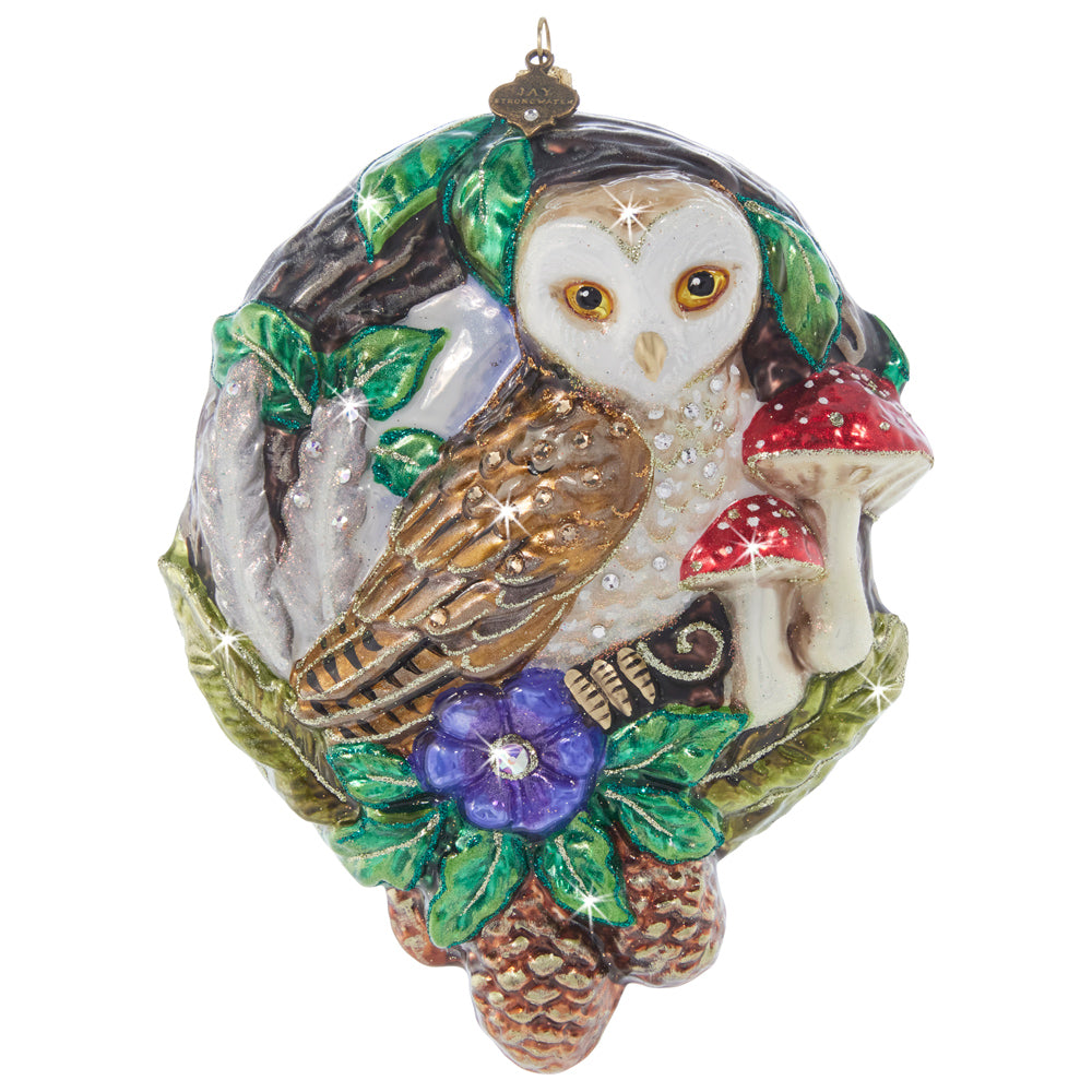 Woodland Owl Wreath Glass Ornament