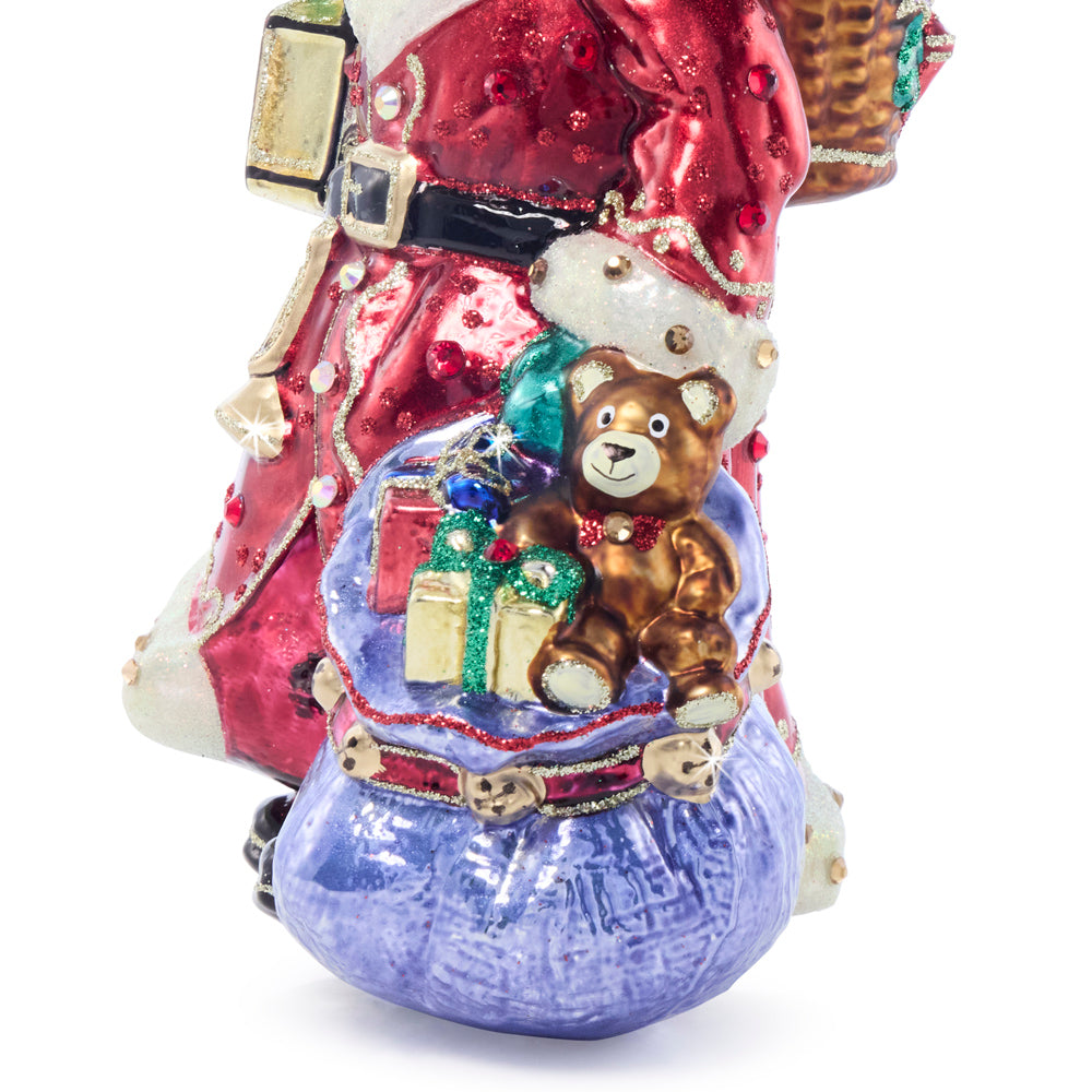 Bountiful Santa Glass Ornament