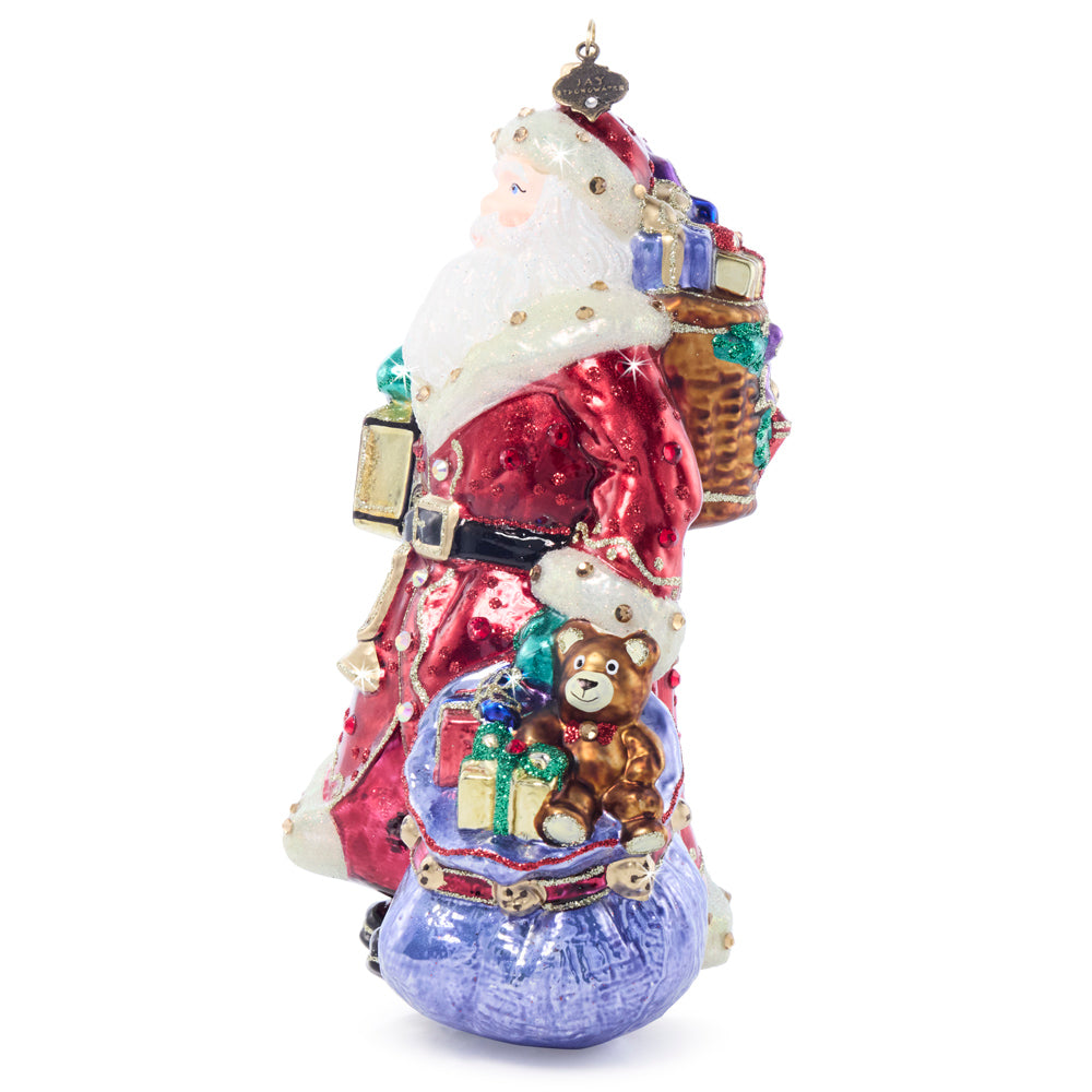 Bountiful Santa Glass Ornament