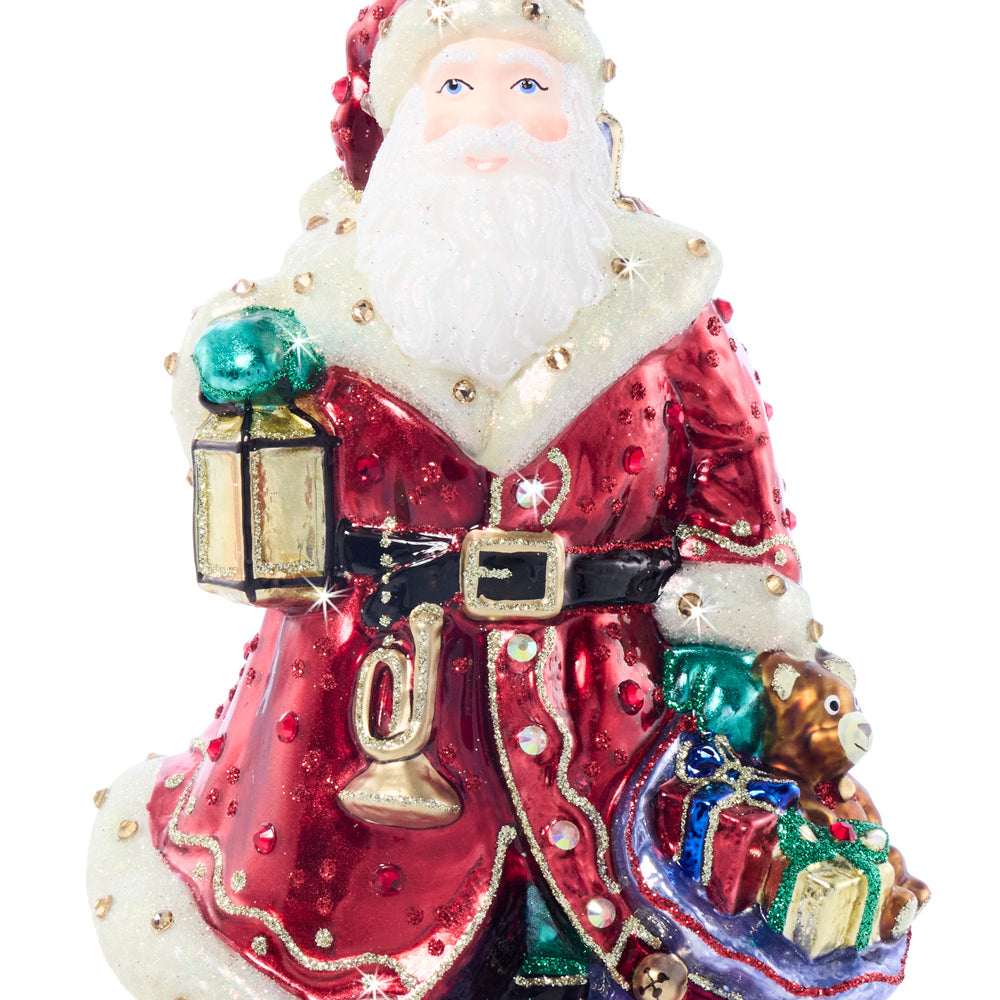 Bountiful Santa Glass Ornament