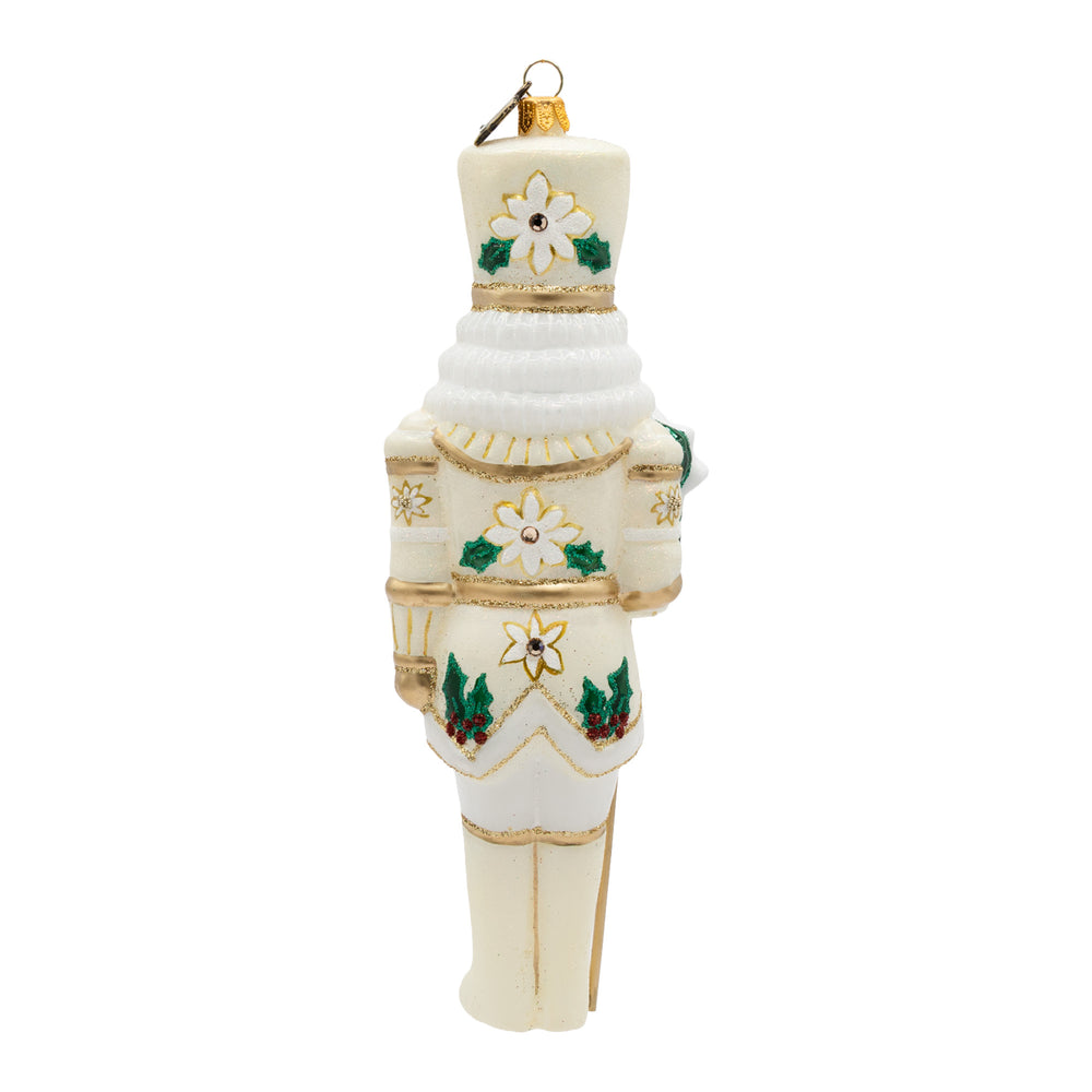 White and Gold Poinsettia Nutcracker Ornament