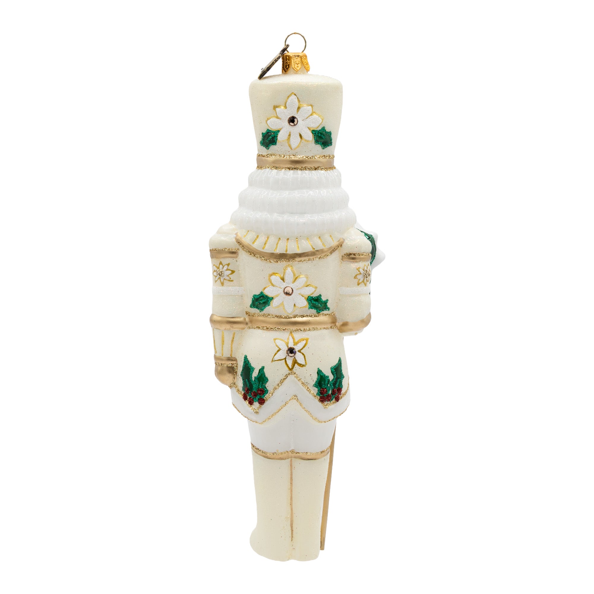 White and Gold Poinsettia Nutcracker Ornament
