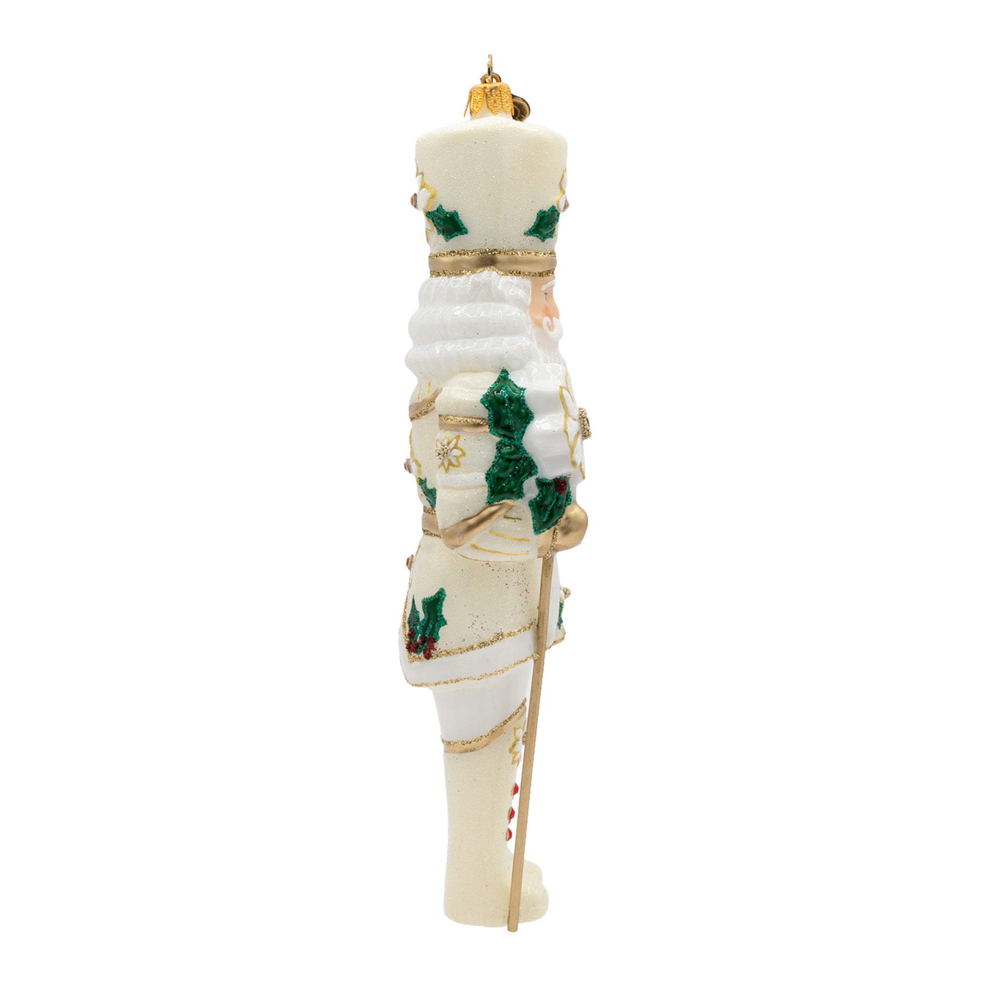 White and Gold Poinsettia Nutcracker Ornament