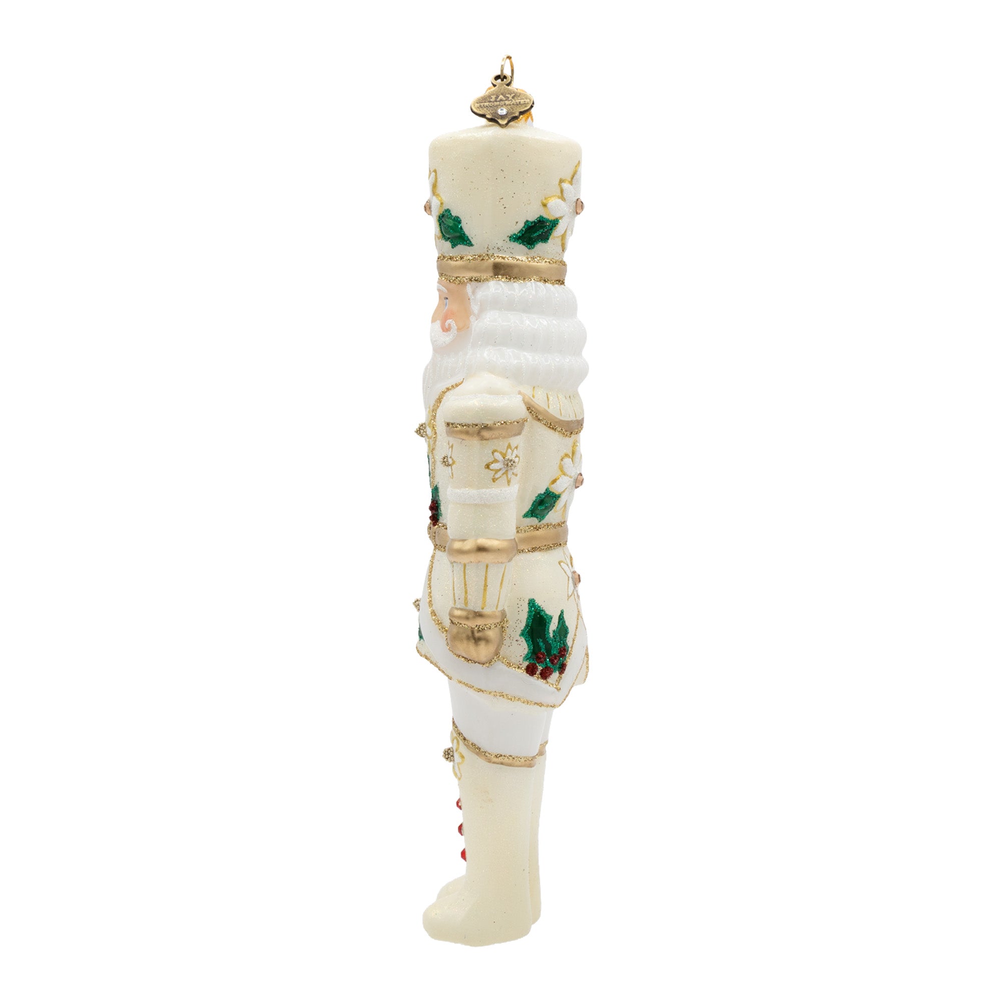 White and Gold Poinsettia Nutcracker Ornament