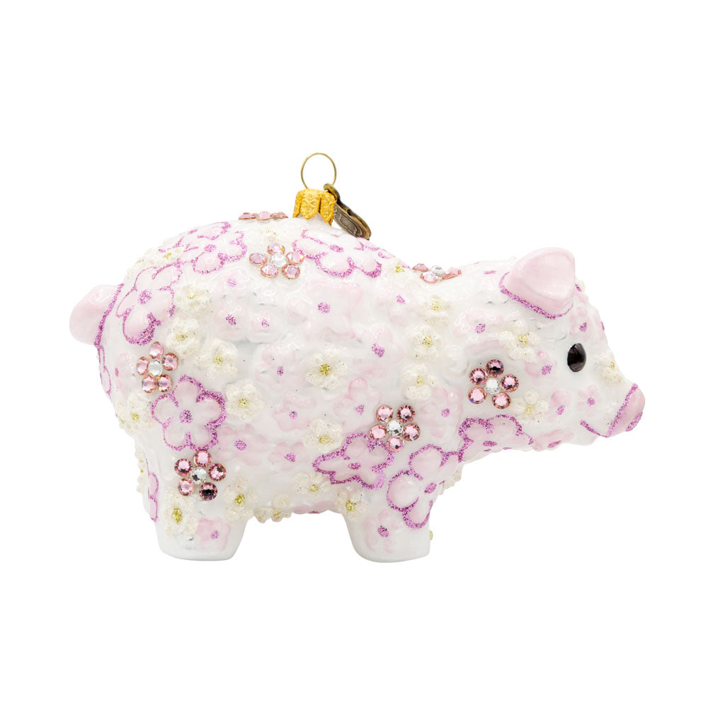 Pink Floral Piggy Ornament
