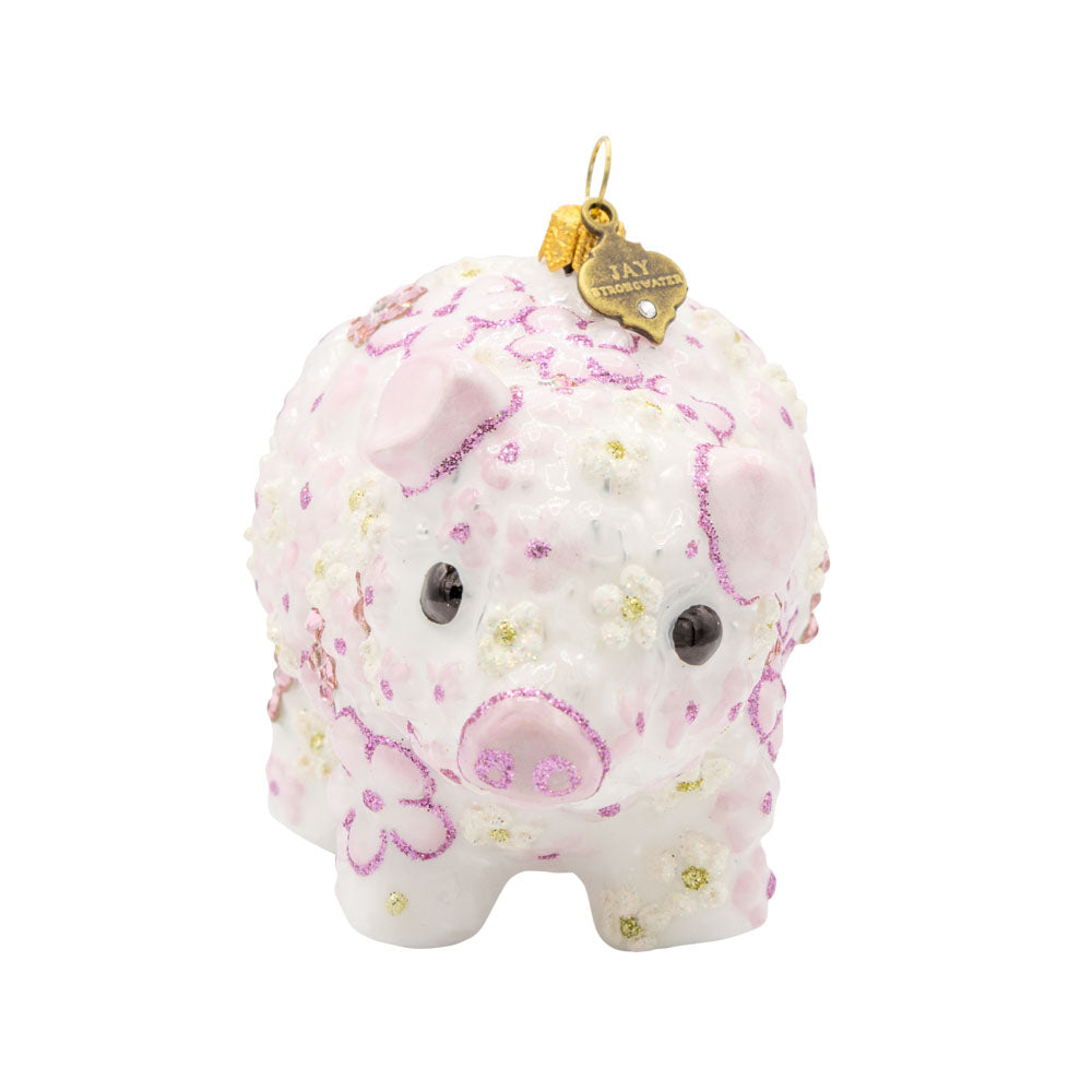 Pink Floral Piggy Ornament