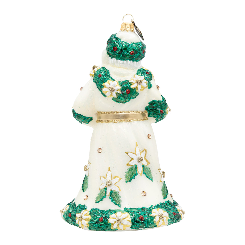 White and Gold Poinsettia Santa Ornament