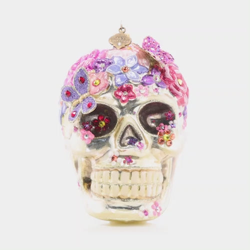 Purple Floral Skull Ornament 