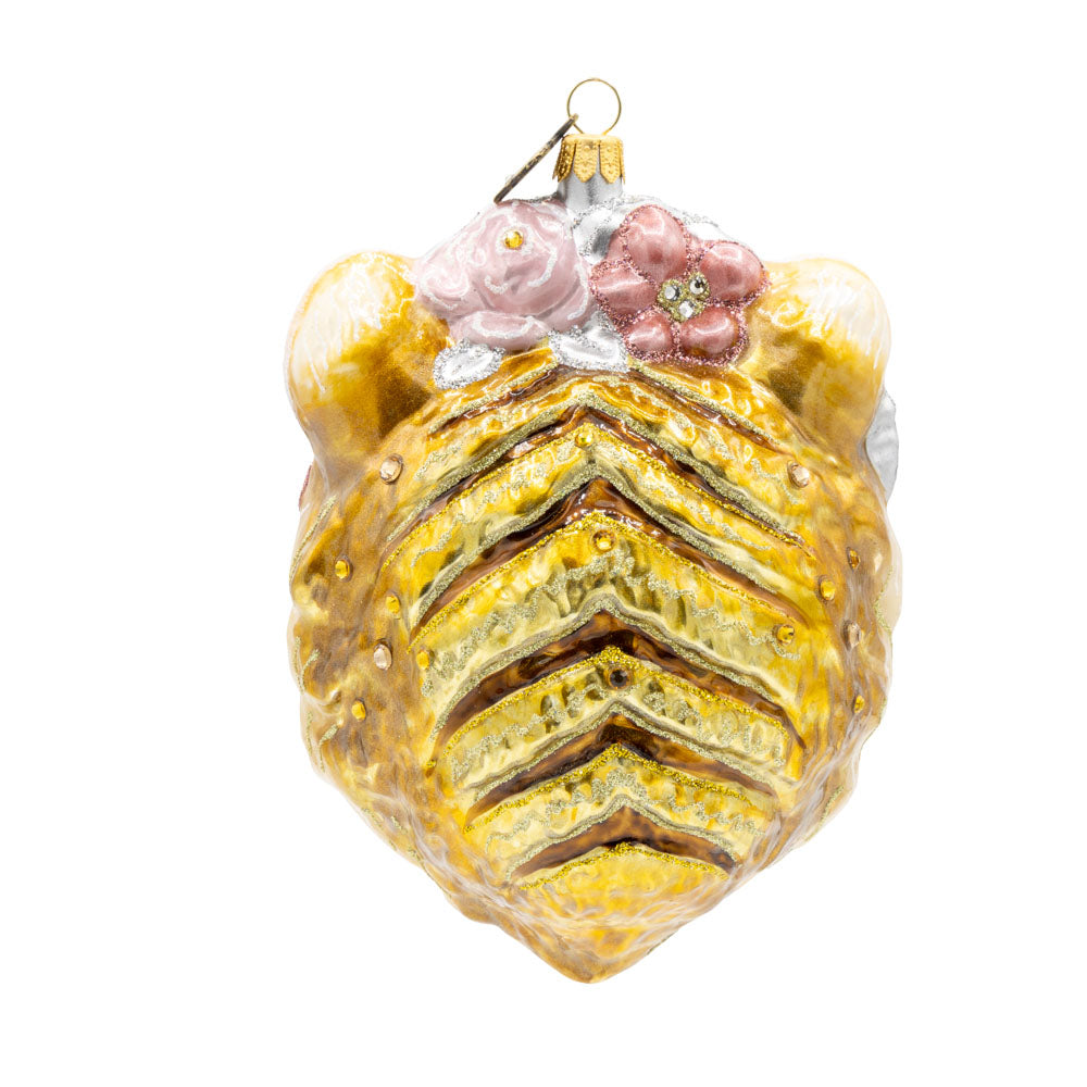 Metallic Tiger With Flower Crown Ornament