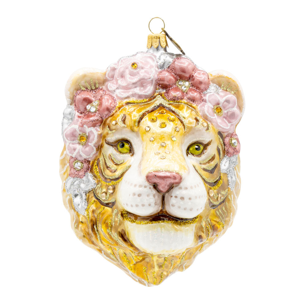 Metallic Tiger With Flower Crown Ornament
