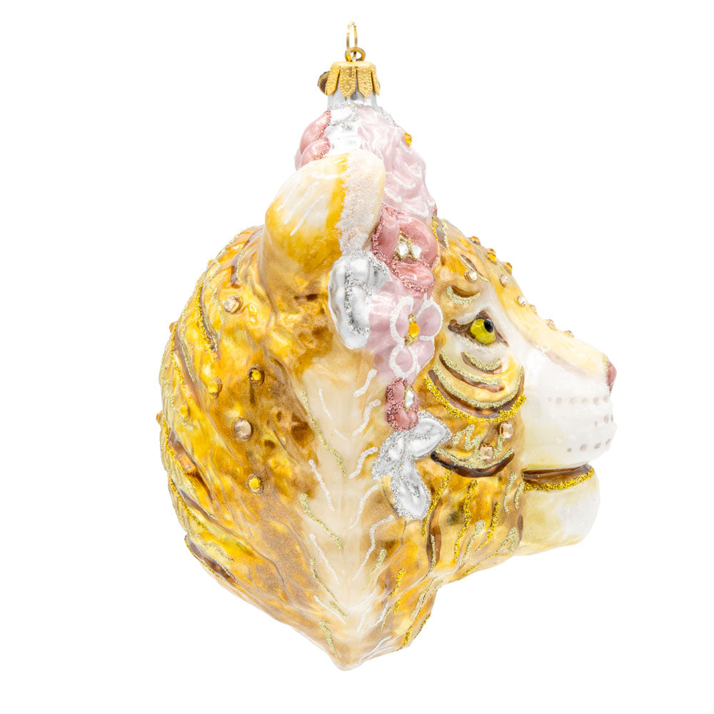 Metallic Tiger With Flower Crown Ornament