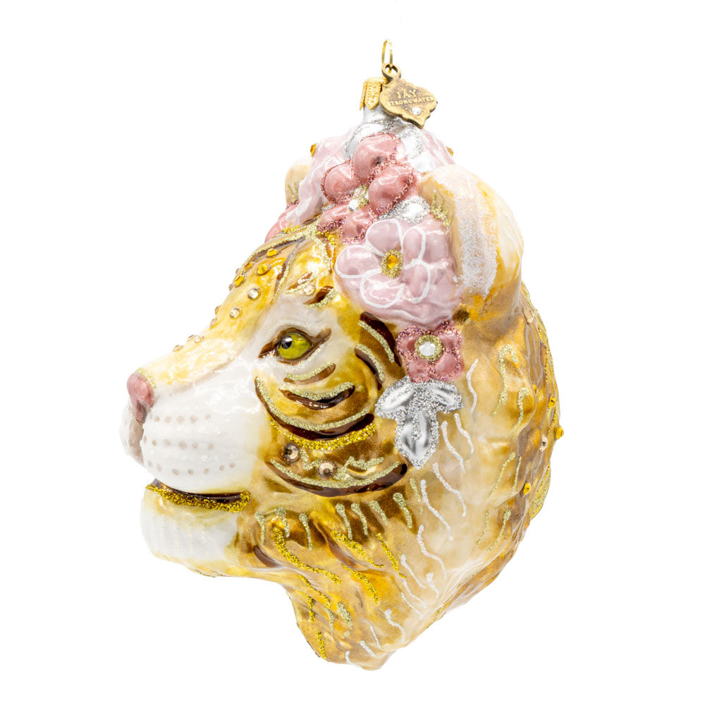 Metallic Tiger With Flower Crown Ornament