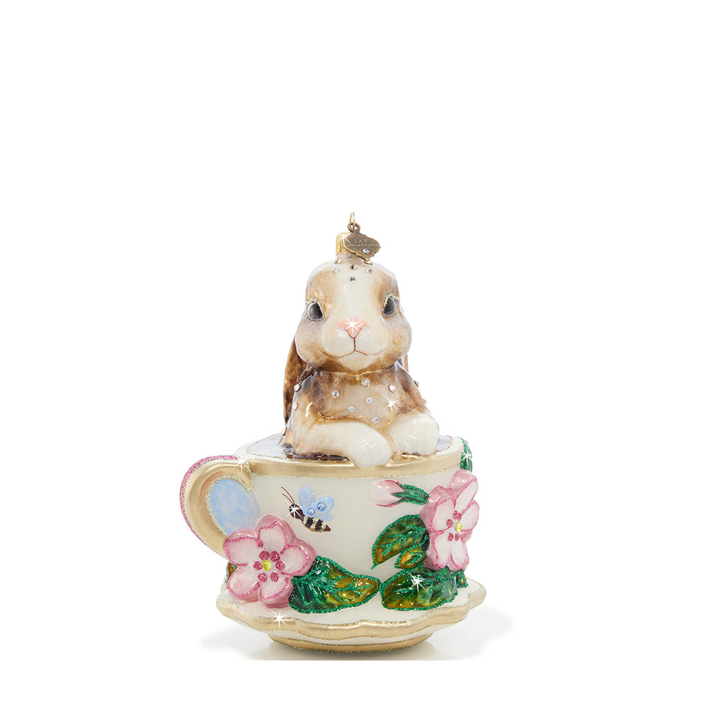 Bunny Teacup Glass Ornament