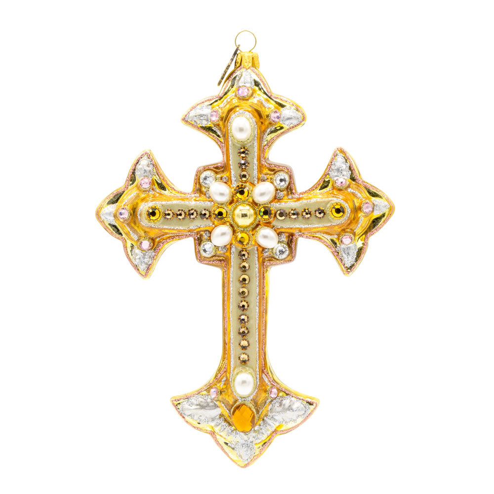 Metallic Bejeweled Cross Ornament