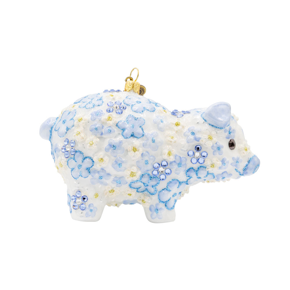 Blue Floral Piggy Ornament