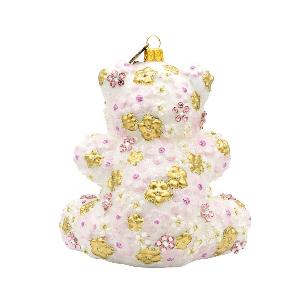Pink Floral Teddy Ornament