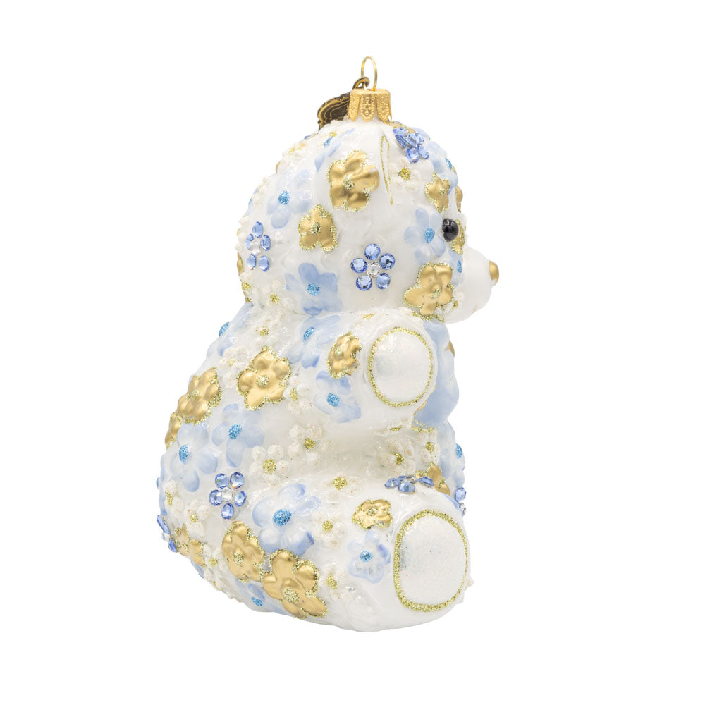 Blue Floral Teddy Ornament