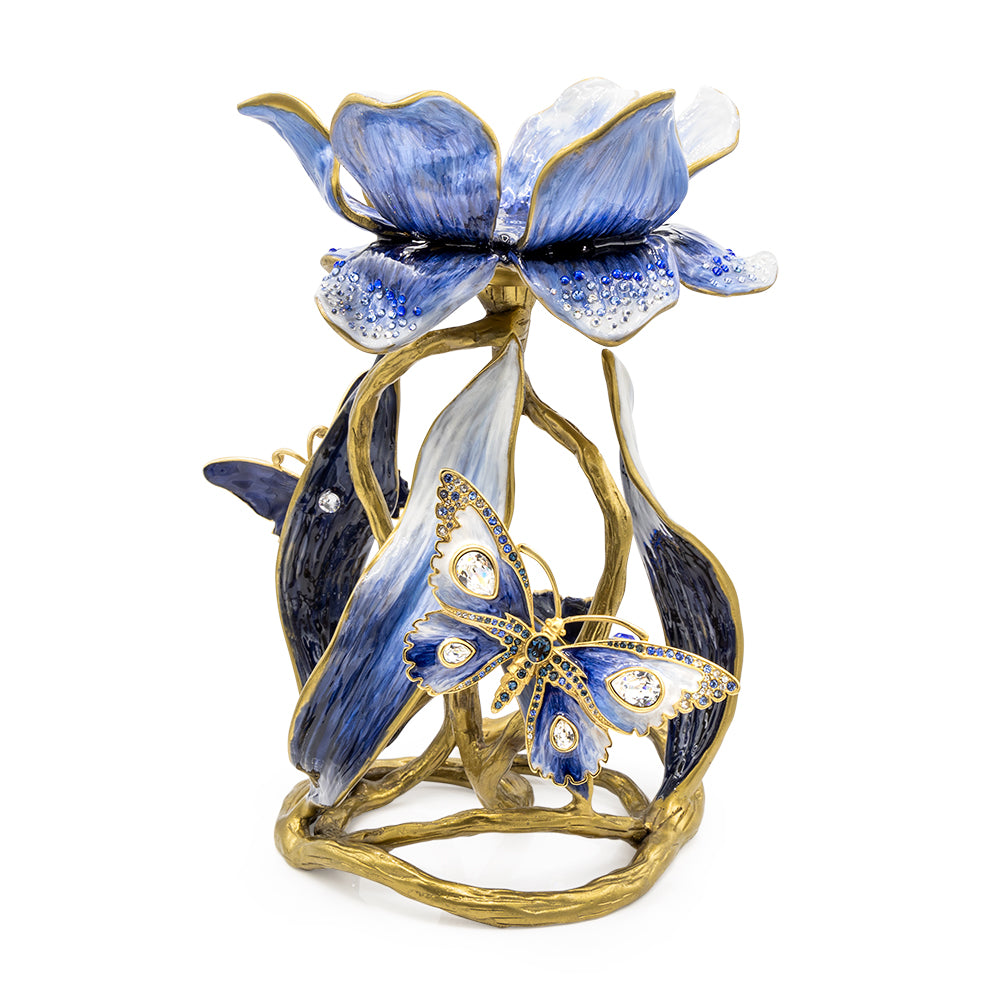 Meredith Floral 9" Pillar Candle Holder Delft Garden