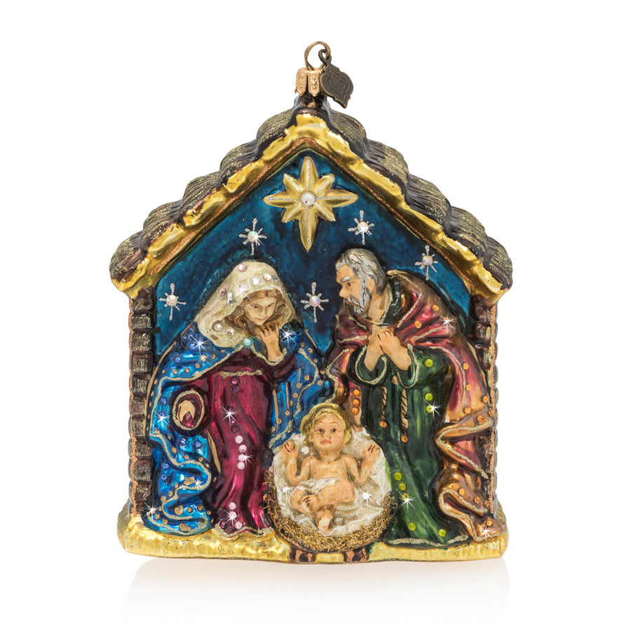 Jay Strongwater Holy Family Glass Ornament.