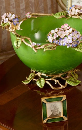 Jay Strongwater Sophie Hydrangea Green Glass Bowl.